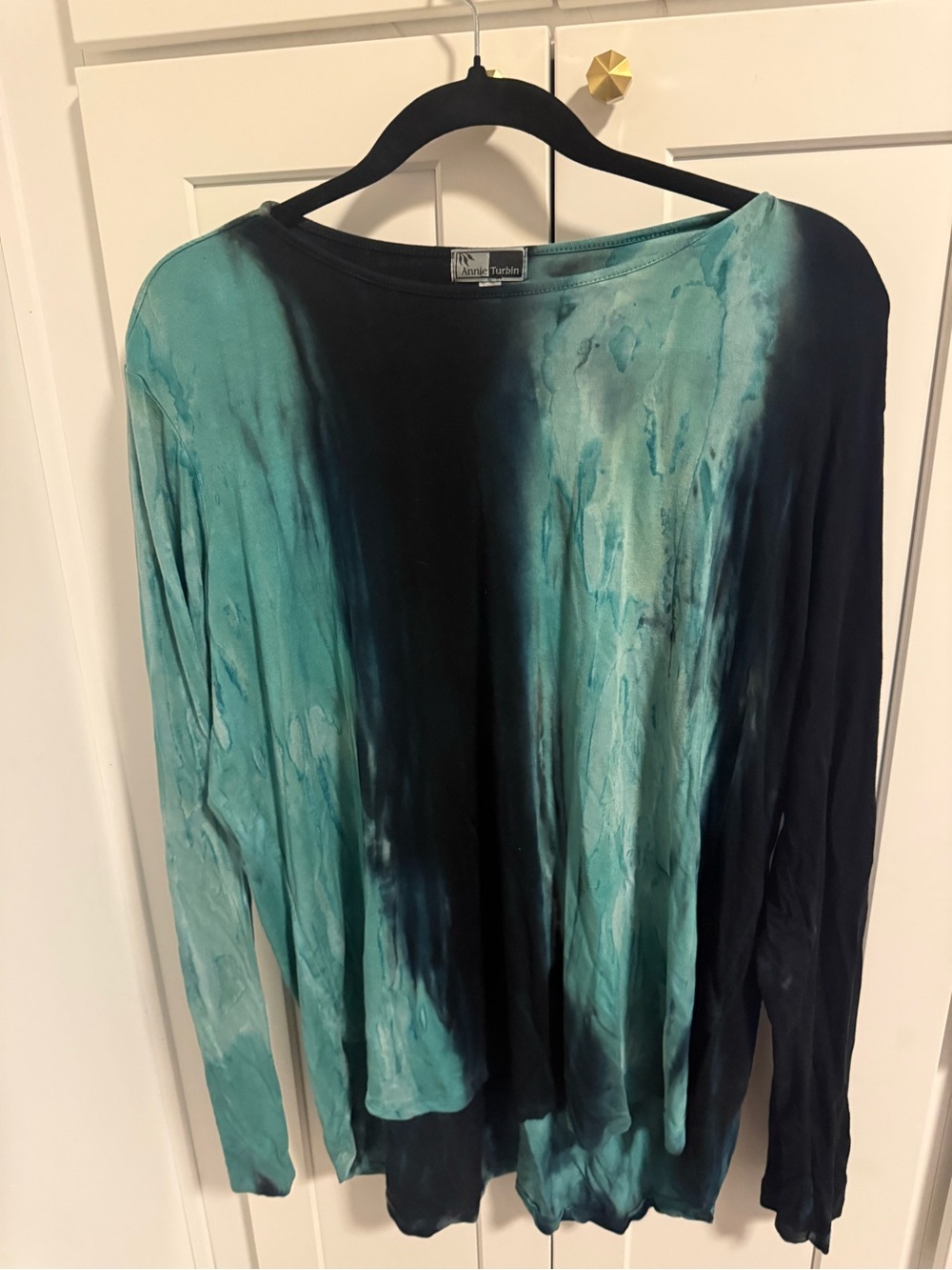 Hand Painted Long Sleeve Women's Top - Teal & Black